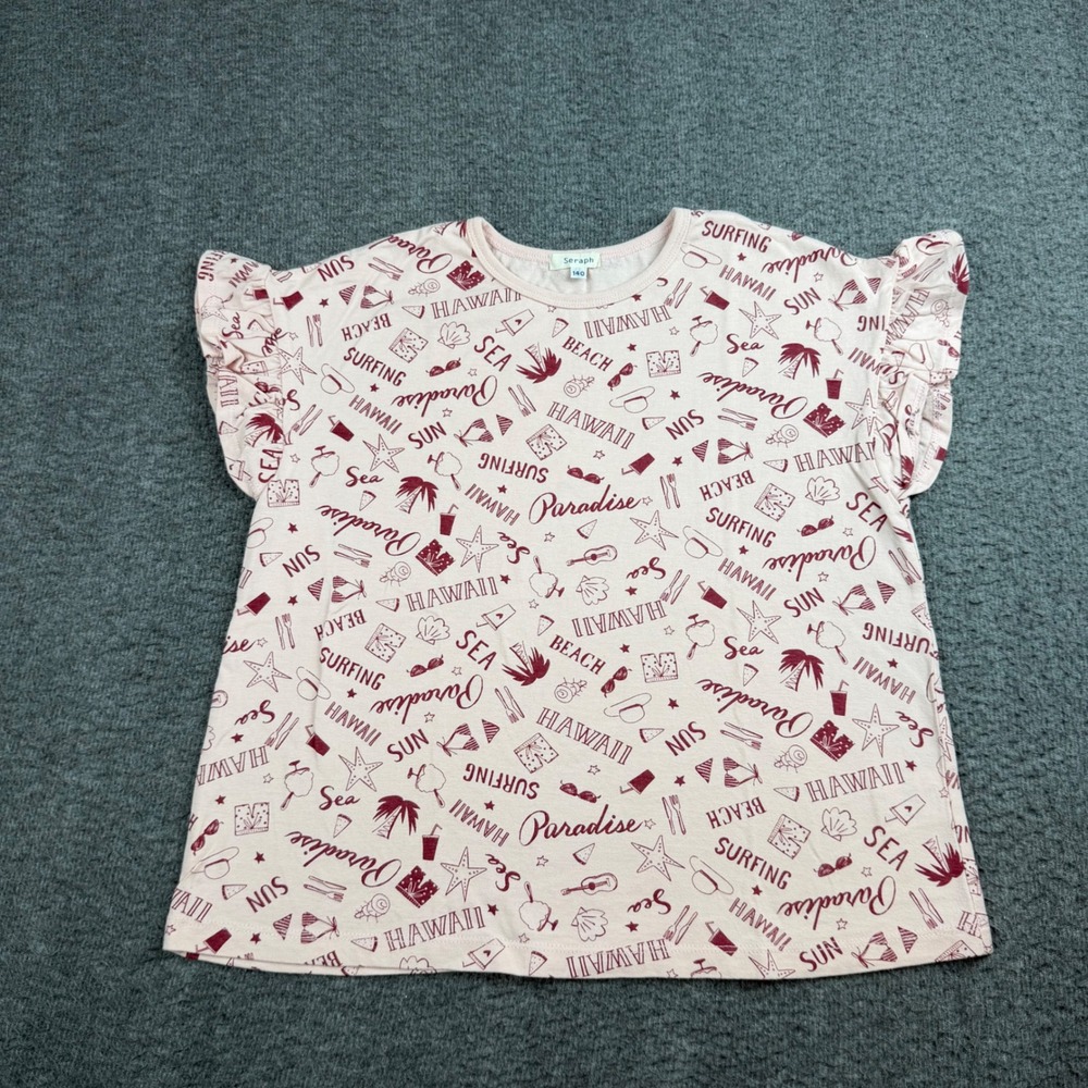 Seraph T-Shirt Girls 140 Pink Hawaii Paradise Print Flutter Sleeve S307059